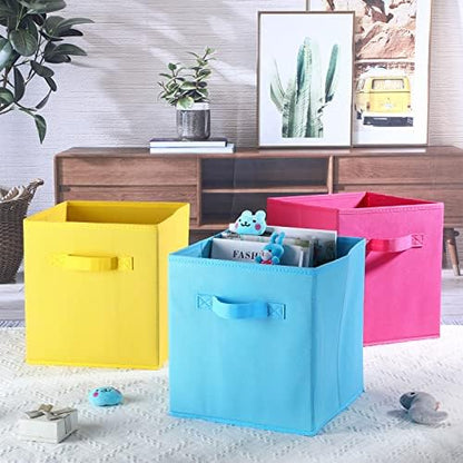 Gerrii 11 Inch Fabric Storage Cubes - 12 Pack Sturdy Collapsible Bins with Handle - Foldable Baskets for Organizing Clothes, Toys, Books -12 Colors Storage Baskets for Shelves, Room, Closets - Image 5