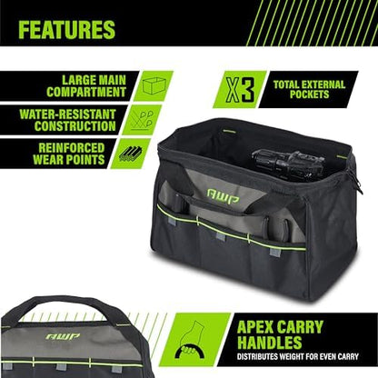 AWP Tool Bags, Premium Tool Bag, Black, Durable Tool Tote, for Professionals and Contractors - Image 2