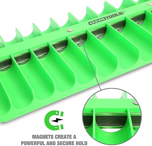 OEMTOOLS 23117 3/8" Drive Portable Magnetic Socket Organizer Tray, Magnetic Socket Holders Organizers For Tool Box, Shop, Or Garage, Holds Up To 28 Tools, Metric/SAE, Green - Image 7
