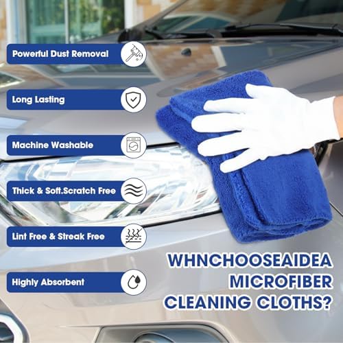 Shimeyao 30 Pcs 16 x 16 Inch Edgeless Microfiber Plush Towels for Cars Detailing Drying Wash Polishing Absorbent Cleaning Cloths, 500 GSM (Blue, Gray) - Image 4