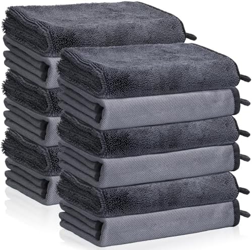12 Pack Microfiber Car Towels, 24" x 16" Microfiber Cleaning Cloths 600 GSM by UZLUbuywithconfidence