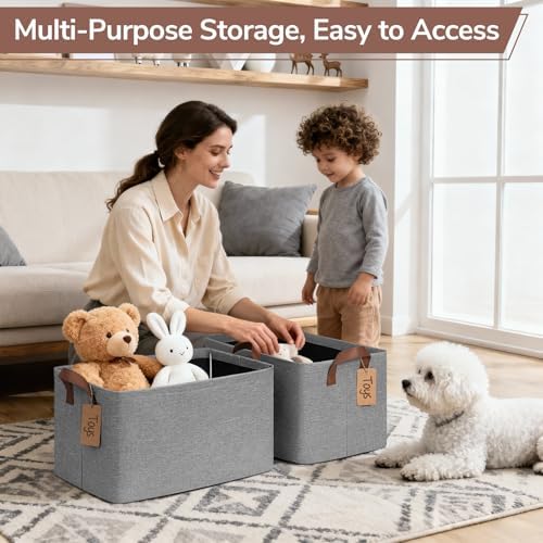 CHICVITA 4 Pack Large Fabric Storage Baskets for Shelves, 30L Gray - Image 4