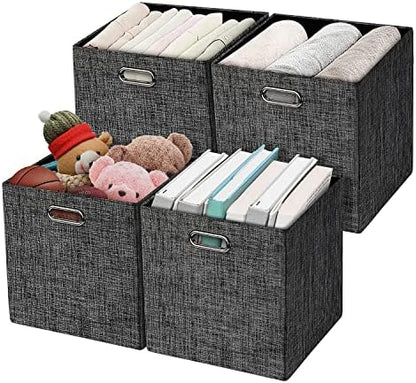 Posprica Collapsible Storage Cubes,11×11 Heavy Duty Fabric Stroage Basket Bins, 4pcs,Black by Posprica