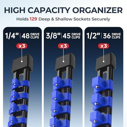 Reniteco 9-Pack Socket Organizer Set, 1/4" x 48 3/8" x 45 1/2" x 36 Clips - Image 5