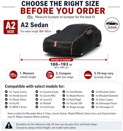 Car Cover Waterproof All Weather, 8-Point Fastening for Sedans 186-193 in - Image 5
