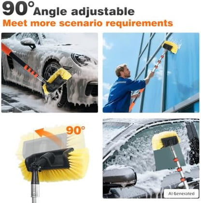 12FT Car Wash Brush with Long Handle, Car Cleaning Brush with 12" Soft Bristle and 12" Hard Bristle, 3-12Ft Telescopic Pole for Scratch-Free Cleaning Truck,RV, Boats,House Siding,Floors,Solar Panels - Image 5