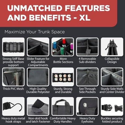 XL Car Trunk Organizer (4.5 Cu Ft) – Heavy-Duty Foldable SUV & Truck Cargo Storage Bin with Non-Slip Base, Reinforced Plates & Tie-Down Straps (Black) - Image 5
