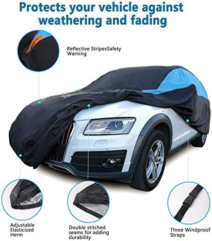 MORNYRAY Waterproof Car Cover All Weather Snowproof UV Protection Windproof Outdoor Full SUV Car Cover, Universal Fit for SUV (Fit SUV Length 211-221inch, Blue) - Image 2
