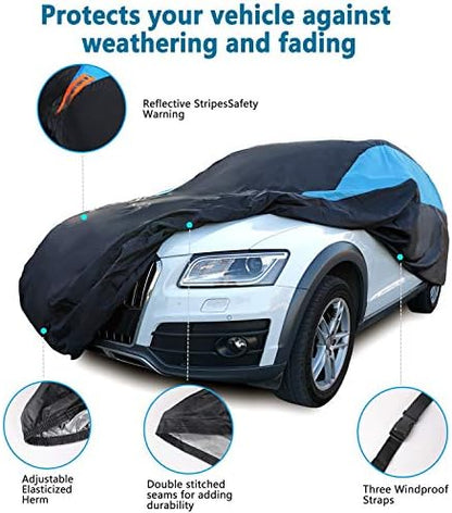 MORNYRAY Waterproof Car Cover All Weather Snowproof UV Protection Windproof Outdoor Full SUV Car Cover, Universal Fit for SUV (Fit SUV Length 211-221inch, Blue) - Image 2