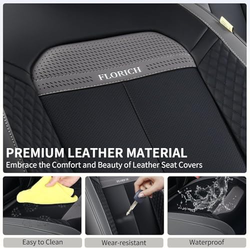 FLORICH 2 Pair Car Seat Covers, Luxury Leather Seat Covers Universal Anti-Slip Driver Seat Cover, Automotive Vehicle Seat Covers fit for Trucks Vans SUVs Sedans (2 Packs, Gary&Black) - Image 5