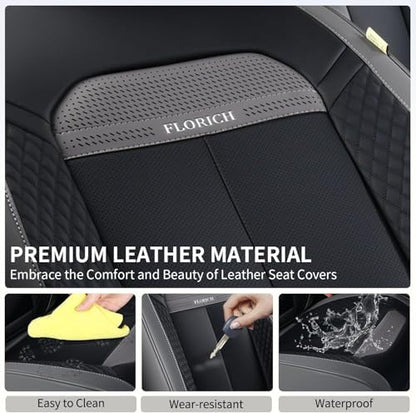 FLORICH 2 Pair Car Seat Covers, Luxury Leather Seat Covers Universal Anti-Slip Driver Seat Cover, Automotive Vehicle Seat Covers fit for Trucks Vans SUVs Sedans (2 Packs, Gary&Black) - Image 5