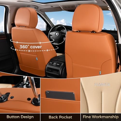 FLORICH Front Car Seat Covers, Leather Seat Covers for Cars, Waterproof Car Seat Protectors 2 Pack, Front Seat Covers for Cars, Automotive Seat Covers Protector Fit for Most Sedans SUV Pick-up Truck - Image 2