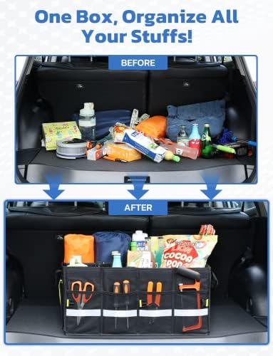 Oasser Car Trunk Organizer with Foldable Soft Lid, 55L 3 Compartments Black - Image 6