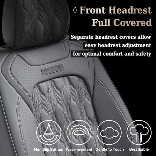 Coverado Car Seat Cover Full Set, Waterproof Front and Back Seat Covers for Cars, 5-Pack Leather Seat Covers, Car Seat Protectors, Driver Seat Cushions Fit for Most Vehicles Gray - Image 6