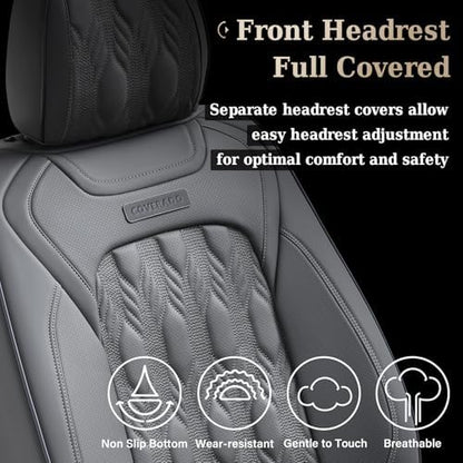 Coverado Car Seat Cover Full Set, Waterproof Front and Back Seat Covers for Cars, 5-Pack Leather Seat Covers, Car Seat Protectors, Driver Seat Cushions Fit for Most Vehicles Gray - Image 6