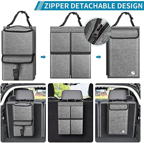 Car Trunk Organizer with Cooler, Hanging Organizers with Large Pockets, Zippers Detachable Seat Back Storage, Waterproof for Jeeps, SUVs, Grey - Image 3
