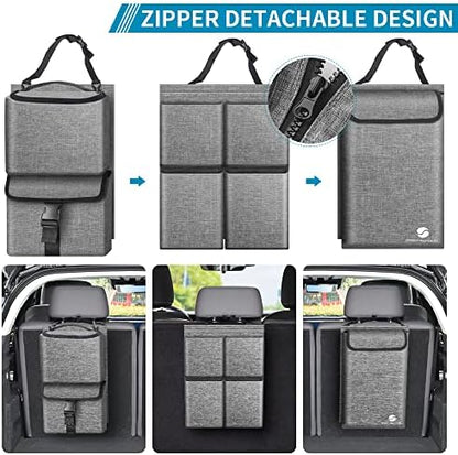 Car Trunk Organizer with Cooler, Hanging Organizers with Large Pockets, Zippers Detachable Seat Back Storage, Waterproof for Jeeps, SUVs, Grey - Image 3