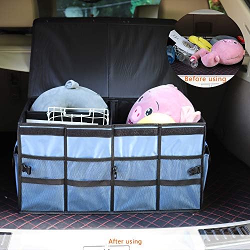 Car Trunk Organizer Collapsible Portable Multi Compartments Organizer with Non Slip Straps for SUV Truck Auto Vehicle Car Auto Minivan (Large covered, Blue) - Image 3