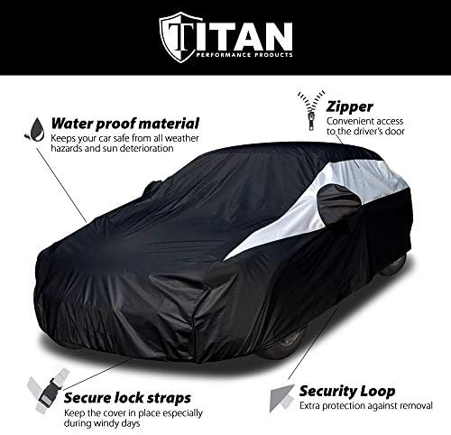 Titan Jet Black Poly 210T Car Cover for Large Sedans 203-212". Waterproof, UV Protection, Scratch Resistant, Driver-Side Zippered Opening. Fits Avalon, XTS, 6-8 and More. - Image 5