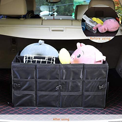 Car Trunk Organizer Collapsible Portable Multi Compartments Organizer with Non Slip Straps for SUV Truck Auto Vehicle Car Auto Minivan(Large without cover, Black) - Image 3