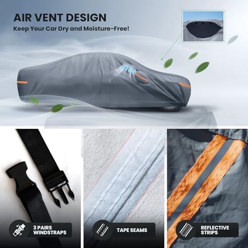 Waterproof Benz CLK 200 280 320 350 430 500 Car Cover with Breathable Vents, [Upgrade] Premium Covers with Cotton Liner and Zipper Door,Sun Rain Snow Dust Uv Protection.(Gift with Towel) - Image 5