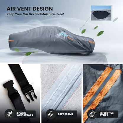 Waterproof Benz CLK 200 280 320 350 430 500 Car Cover with Breathable Vents, [Upgrade] Premium Covers with Cotton Liner and Zipper Door,Sun Rain Snow Dust Uv Protection.(Gift with Towel) - Image 5