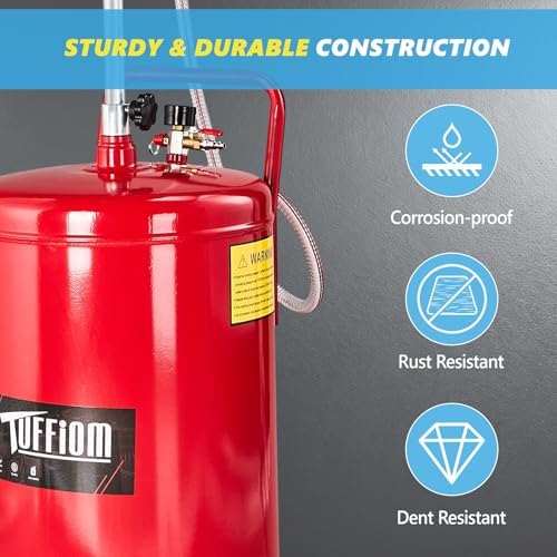 TUFFIOM 20 Gallon Waste Oil Drain Tank with Wheels & Handle, Adjustable Funnel Height Air-Operated Oil Drainer, Large Capacity Leak-Proof Oil Drain Container for Auto Fluids, Garage, Red - Image 5