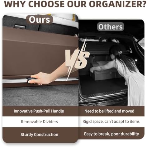 Car Trunk Organizer Sturdy Car Storage Organizer with Lid and Push-pull Handle Collapsible Leather Cargo Organizer for Suv, Truck, Sedan, Van (Brown, 40.5 x 11.4 x 12.2in) - Image 3