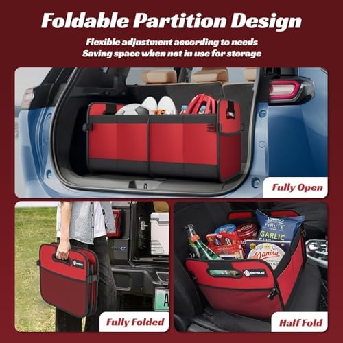 Sposuit Trunk Organizer for Car - 70L Collapsible Sturdy Car Storage, Red - Image 4