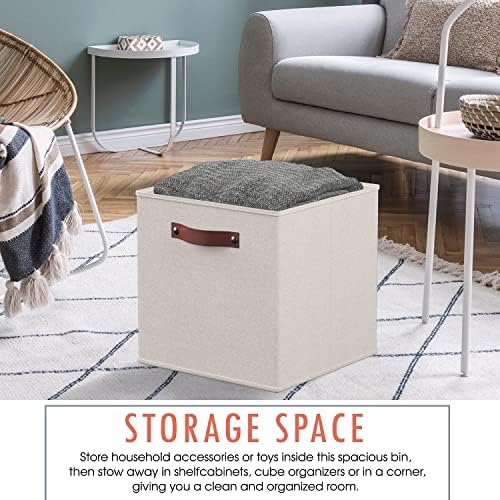 Ornavo Home 13x13 Foldable Fabric Storage Cube Bins, 6 Pack, Beige - Image 4