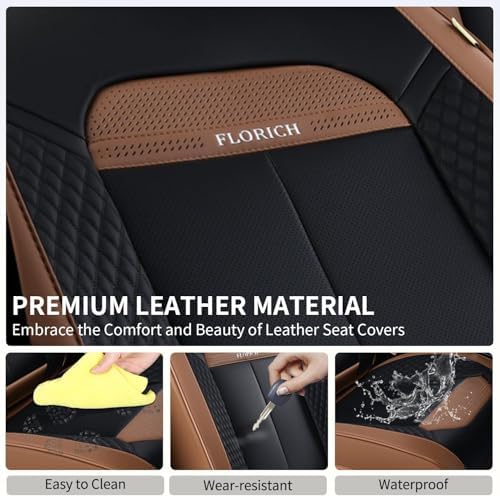 FLORICH Car Seat Covers Front Seats Only, Luxury Leather Seat Covers Universal Anti-Slip Driver Seat Cover, Automotive Vehicle Seat Covers fit for Trucks Vans SUVs Sedans (2 Packs, Light Coffee) - Image 5