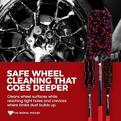 Wheel Woolies Car Detailing Brush Set - 3pc Car Wheel Brush Kit (18”, 12”, 12”) for Rims, Barrel, Spokes & Brake Dust | Soft No Scratch Rim Brush with Long Handle & Anti-Slip Grip | Made in USA - Image 2