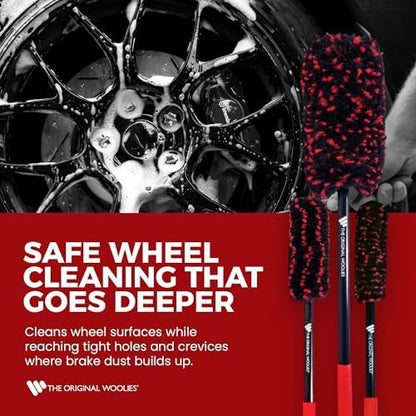 Wheel Woolies Car Detailing Brush Set - 3pc Car Wheel Brush Kit (18”, 12”, 12”) for Rims, Barrel, Spokes & Brake Dust | Soft No Scratch Rim Brush with Long Handle & Anti-Slip Grip | Made in USA - Image 2