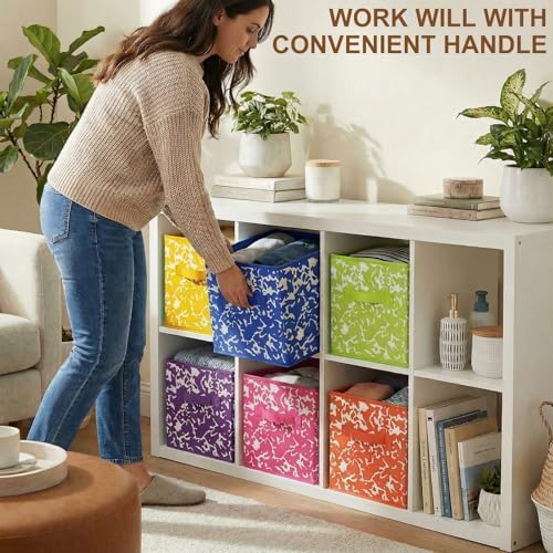 LemonRoad 6 Fabric Cube Storage Bin 11'' Classroom Bin, Rainbow, Classic - Image 4