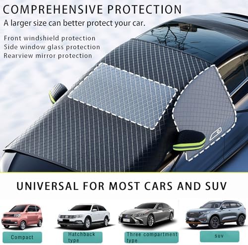 Windshield Snow Cover, Car Windshield Cover for Ice and Snow, Automotive Large Magnetic Windshield Frost Cover with Side Window and Mirror Protector in Winter, Suitable for Most Vehicle,Sedan,SUV - Image 2