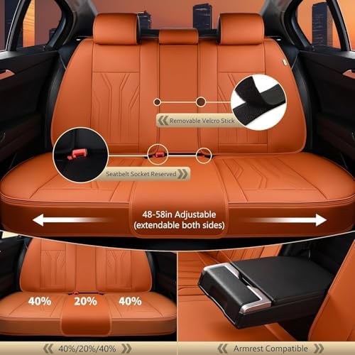 FLORICH Car Seat Covers Full Set Orange Seat Cover Front Seats and Back Leather Seat Covers for Cars Waterproof Car Seat Cushion Universal Car Seat Protector Fit for Most Cars Trucks SUVs - Image 4
