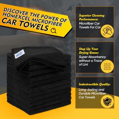 HOMEXCEL Black Microfiber Cleaning Cloth 200 Pack, 11.5 x 11.5 inch Bulk Shop Towels | Reusable Cleaning Rags for Cars, Kitchen, Window, Garage and House, Ultra Absorbent, Lint Free, Streak Free - Image 2