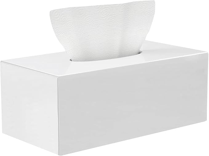 HBlife Acrylic Tissue Box Cover & Holder with Magnetic Bottom, Multi-Functional Dryer Sheet & Mask Organizer for Bathroom, Car, Office - White Rectangle, 9.84 x 5.02 x 3.54 Inches