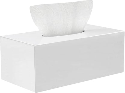 HBlife Acrylic Tissue Box Cover & Holder with Magnetic Bottom, Multi-Functional Dryer Sheet & Mask Organizer for Bathroom, Car, Office - White Rectangle, 9.84 x 5.02 x 3.54 Inches