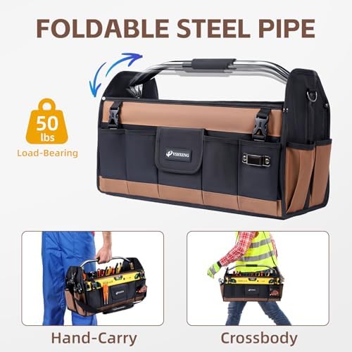 22 Inch Tool Bag, Foldable 19 Pockets Tool Tote Bags with Tool Organizer with Adjustable Shoulder Strap, Easy Carry and Easy Tool Access Open Top Tool Bag - Image 3