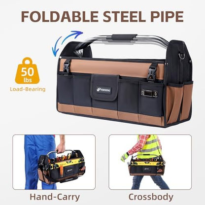 22 Inch Tool Bag, Foldable 19 Pockets Tool Tote Bags with Tool Organizer with Adjustable Shoulder Strap, Easy Carry and Easy Tool Access Open Top Tool Bag - Image 3