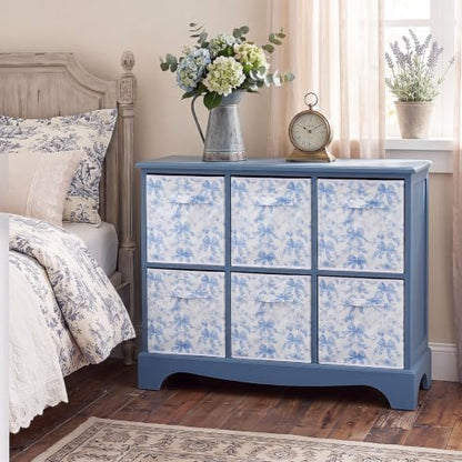 Geelin 6 Pcs Blue Floral Bow Cube Storage Bins 11 in Basket with Handle - Image 6