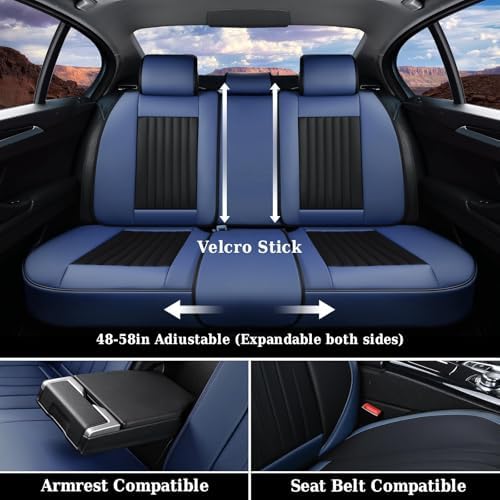 Coverado Car Seat Covers Full Set, Nappa Leather Seat Covers for Cars, Car Seat Cushion Car Seat Protector, Front and Back Seat Protectors Cushions Universal Fit for Most Cars Vehicles(Blue&Black) - Image 6
