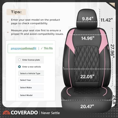 Coverado Seat Covers, Car Seat Covers Full Set, Car Seat Cover, Car Seat Covers Front Seats and Back, Waterproof Car Seat Cushion, Faux Leather Car Seat Protector Universal Fit Most Cars, Black&Pink - Image 4