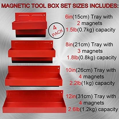 Magnetic Shelf 4-Pcs Set - Red Tool Trays - Metal Tool Box With Strong Magnets - Storage for Toolbox - Tool Box Accessories for Van Workshop - Image 6