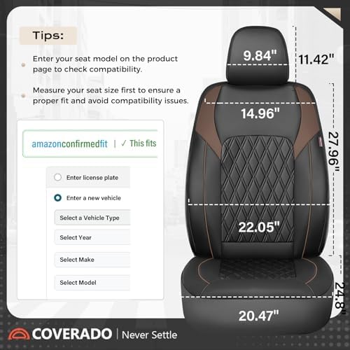 Coverado Leather Seat Covers, Front and Back Seat Covers for Cars, Waterproof Automotive Seat Covers Car Seat Protector Car Seat Cushion Universal Interior Truck Accessories Fit Most Cars Black&Coffee - Image 2