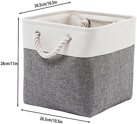 Cube Storage Bins, 6 Pack Collapsible Fabric Storage Cubes, 11 Inch Cube Organizer Bins with Handles (White/Gray) - Image 4