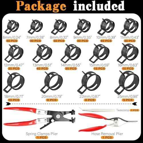 355PCS 17 Sizes Spring Band Hose Clamps Assortment with Two Pliers Tool - Image 2