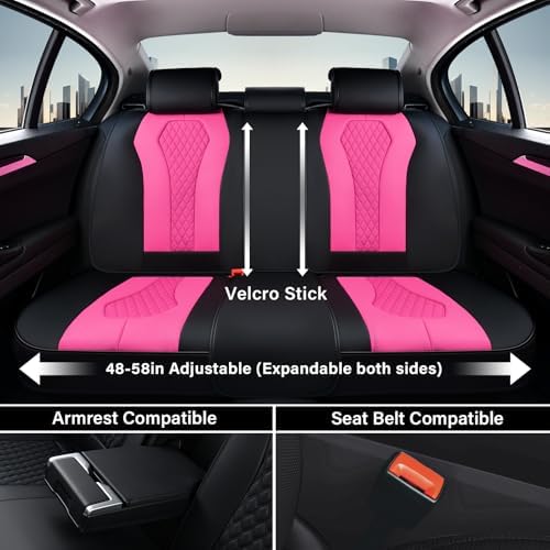 Coverado Auto Seat Covers, Car Seat Covers Full Set, Rose Car Seat Cover, Driver Seat Covers Front Seats Rear Seat Cover, Luxury Car Seat Cushion,Leather Seat Cover Seat Protector Fit for Most Cars - Image 5