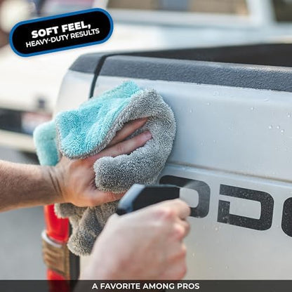 The Rag Company Liquid8r Car Drying Towel, Aqua Blue/Grey, 16x16 in, 2-Pack - Image 4